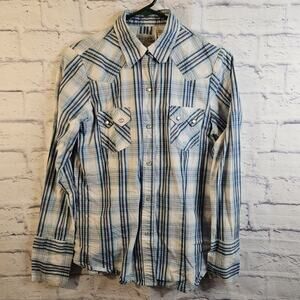 Roper Western Shirt Women’s Small Blue Plaid Pearl Snap Long Sleeve